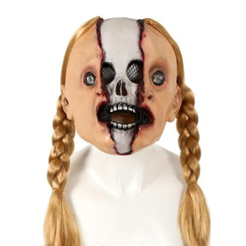 5377 Scary Skull Mask Realistic Skeleton Creepy Scream Doll Mask with Wig - Picture 1 of 7